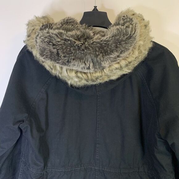 Community Hooded Coat Parka XL Aritzia Black Faux Fur Lined Removeable Lining - Picture 7 of 12